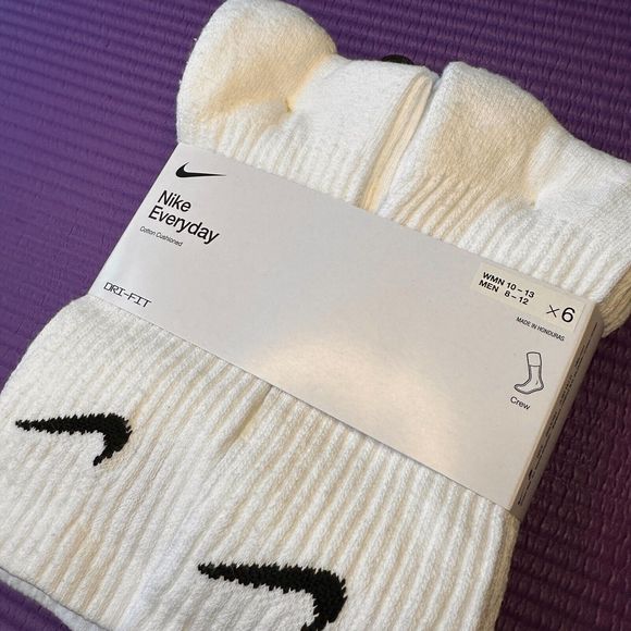 NEW 6 Pairs Nike Everyday Cotton Cushioned Men's 8-12 L Crew Socks White DRI-FIT - Picture 3 of 7